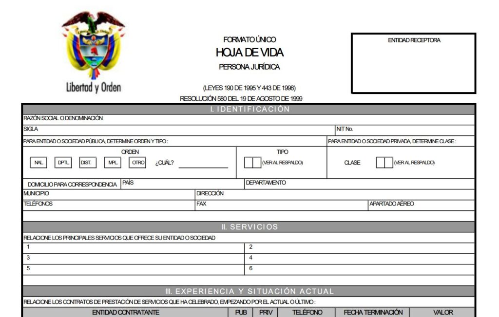 formato unico hoja de vida persona juridica