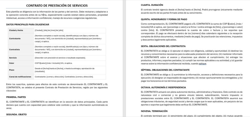 Plantilla: Formato contrato de prestación de servicios