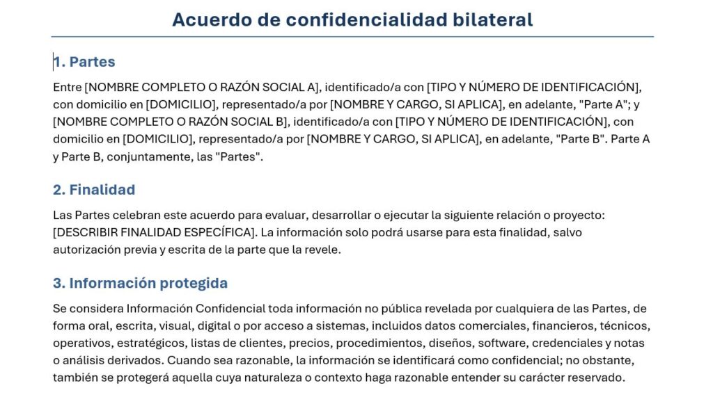 plantilla contrato confidencialidad bilateral