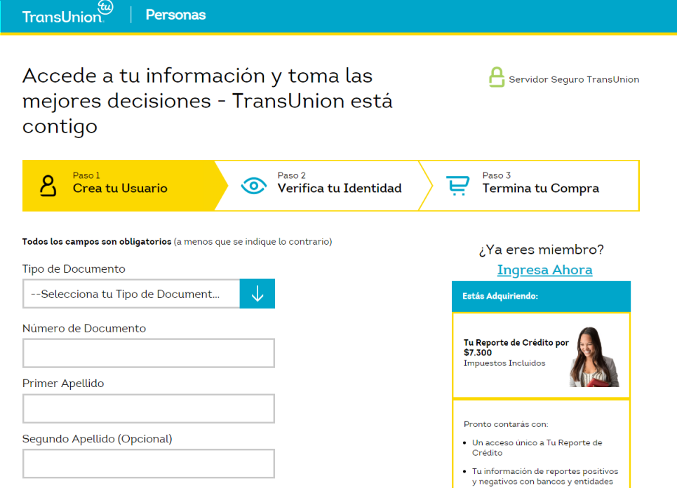 TransUnion Consultar Reporte de Crédito
