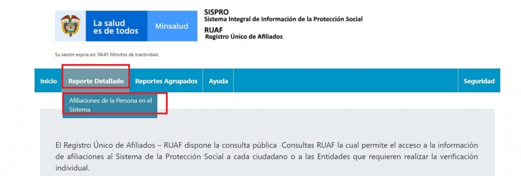 RUAF: Consulta de afiliaciones por Internet 1