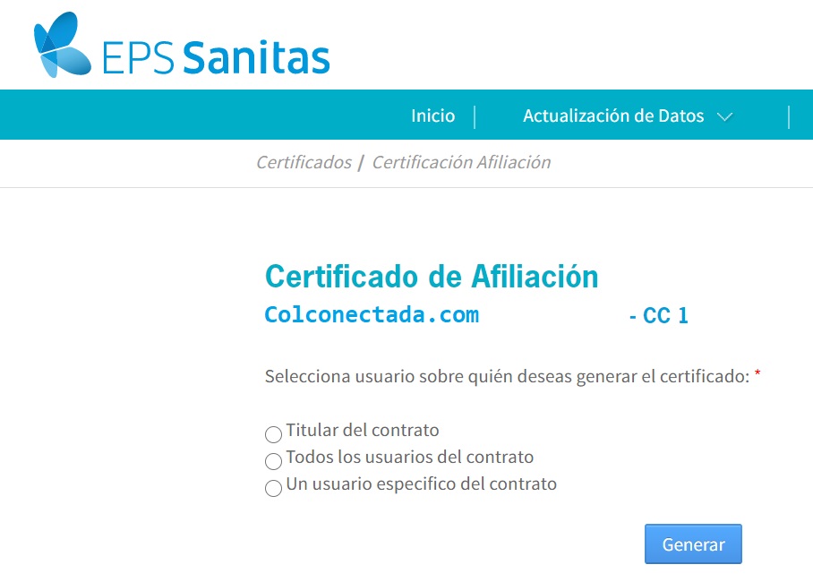 Solicitar certificado de afiliación en Sanitas