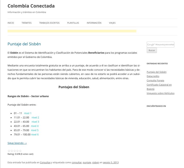 Colombia Conectada en 2013: cabecera original y guías de Sisbén, Datacrédito y FOSYGA