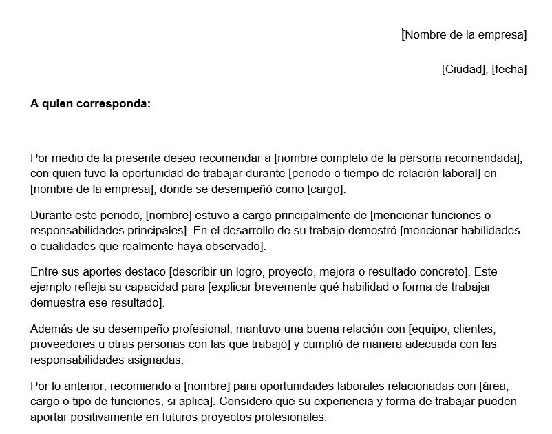 Vista previa: Carta de recomendación laboral: Ejemplo y plantilla Word