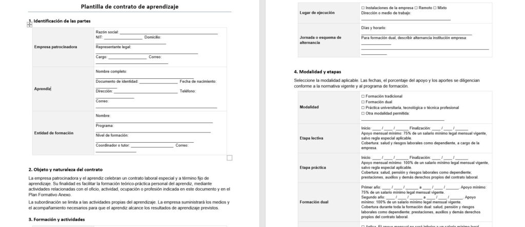 Plantilla: Formato contrato de aprendizaje