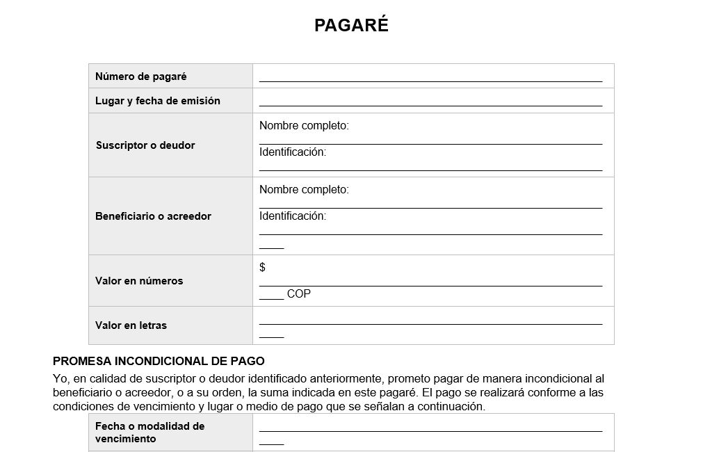 Vista previa: Pagaré: Plantilla editable, formato con ejemplo